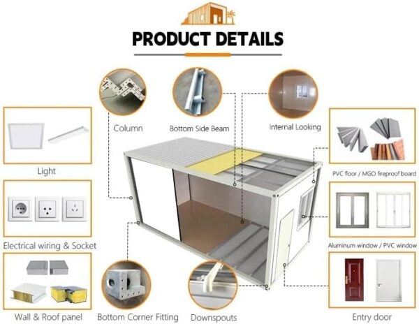 Folding Prefab Tiny Home 20ft Mobile Tiny House for Sale, Prefabricated Foldable Container House 2 Bedrooms 1 Bathroom 1 Kitchen with Cabinets, Portable Container House to Live in for Adults - Image 6