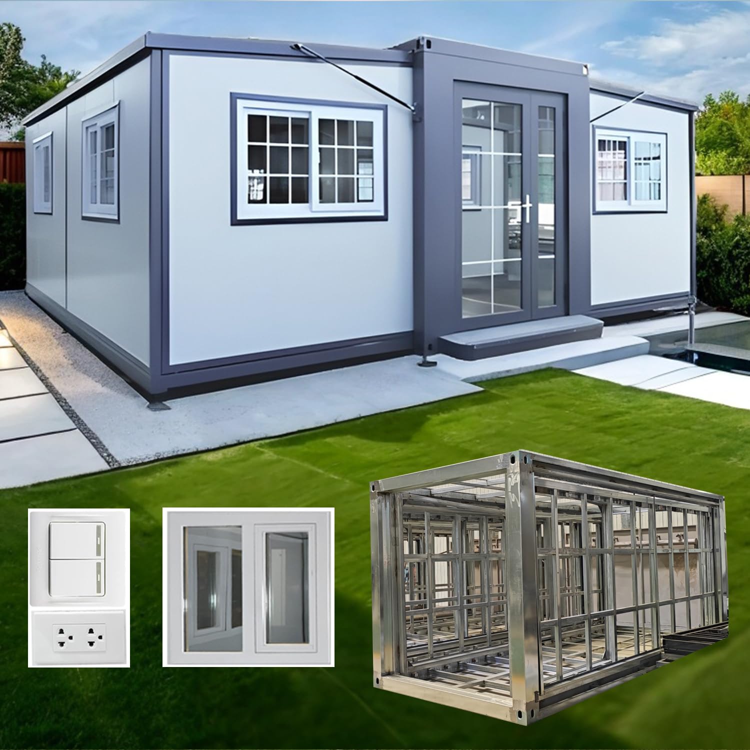 20ft Prefab unfoldable House casas prefabricadas para Vivir Tiny Homes to Live in for Adults Small Foldable Container House kit Mobile Modular Guest House for Sale Shed Storage Box,no Toilet